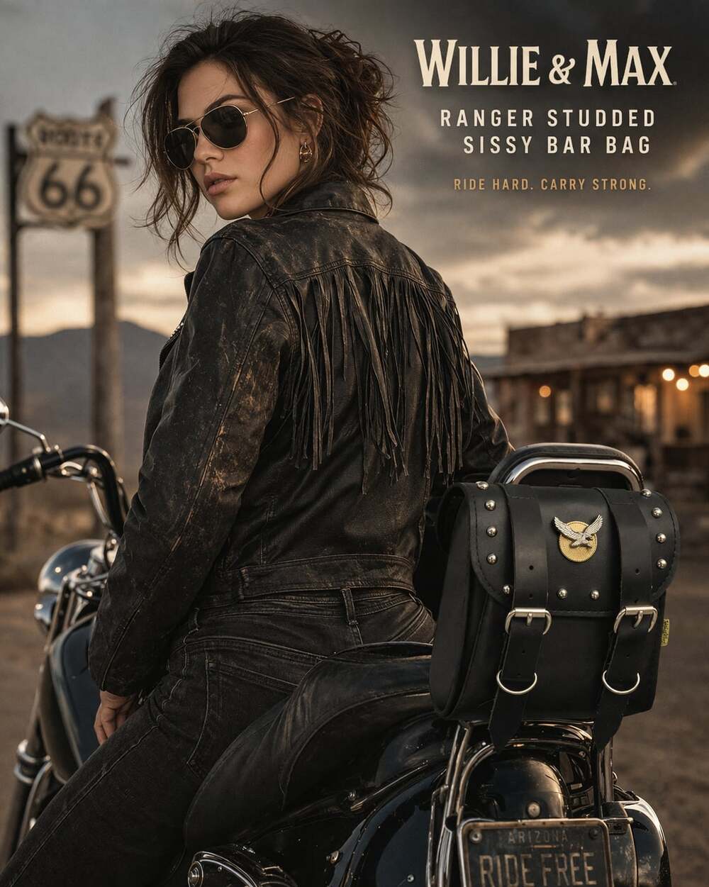Willie & Max Ranger Studded Sissy Bar Bag with Eagle Emblem